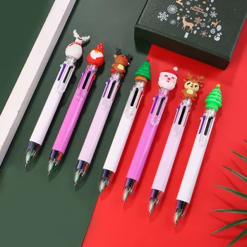 20PCS Мультяшная 6-цветен Коледна химикалка химикалка, Сладки дръжки на Дядо Коледа, Лосове, Снежен човек, Студентски пишещи средства, Ученически пособия, коледни подаръци