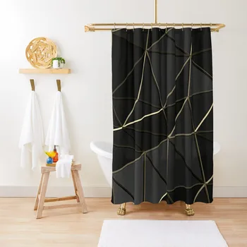 Черно-златната завеса за душ с луксозен дизайн, с Душ кабина в банята