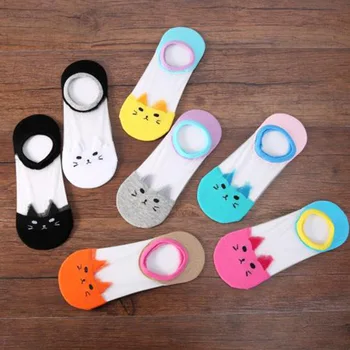 1 чифт летни чорапи с анимационни котка, Сладък дамски чорапи с животни, Забавни невидими Чорапи, дамски памучни прозрачни чорапи-лодки, директна доставка