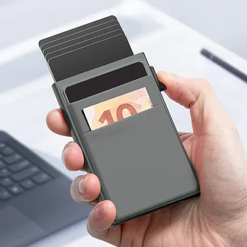 Rfid Smart притежател на кредитна карта в Чантата си Метален Тънък, Мъжки, Дамски портфейли Поп Минималистичен портфейл Черен Метален калъф за банкови карти