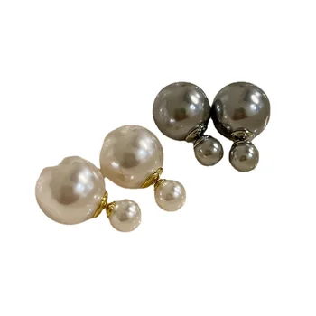 Обеци с двустранно перли за жени, новият хит 2023 г., обеци в минималистичном стил, нишевый дизайн, леки луксозни обеци от висок клас