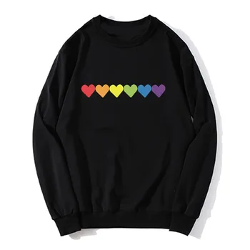 Rainbow Pride Hearts Essential Hoody с качулка с графичен модел За мъже, Класически hoody, Мъжки дрехи, пуловер Памук унисекс стил Харадзюку