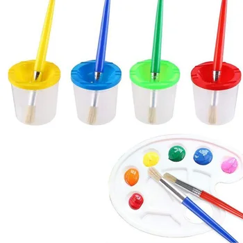 Комплект от 9 непроливающихся чаши за бои С четки и палитра за рисуване, чаши за рисуване с капаци за детска художествена стенопис