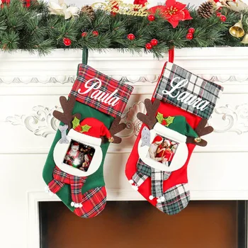 Поставете своя снимка, Коледни чорапи, нова година традиционен коледен подарък, отглеждане на червени и зелени цветя, Коледни чорапи на поръчка