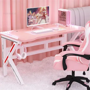 Прости розови настолни Компютърни бюра за Офис мебели Спалня Момиче бюро Интернет-кафе Двойна игра на маса, Компютърни бюра