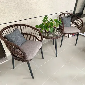 Съвременни улични столове от ратан за тераси, Железни плажни столове от три части, домашен стол с облегалка, Градинска мебели за почивка