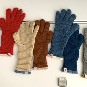 Зимни ръкавици Унисекс със сензорен екран на открито, Сладък Женски Вълнени възли Дебели Топли мъжки ръкавици за езда, разходки, Студени Ръкавици с пълни пръсти