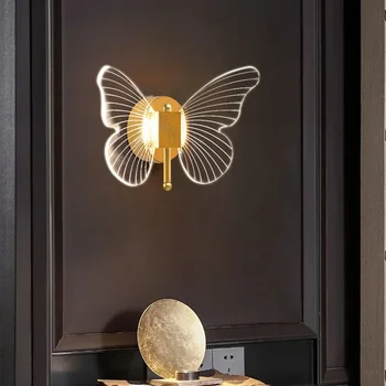 Модерните прозрачни пеперуди, led, с монтиран на стената лампа за хранене, Нощно шкафче, коридор, стълбище, начало на декоративна лампа