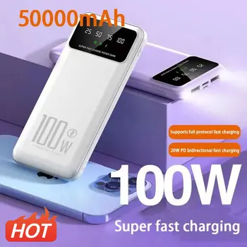 50000mAh 100W ултра-бързо зареждане Power Bank е Преносимо зарядно устройство Батерия Powerbank за iPhone Huawei Samsung