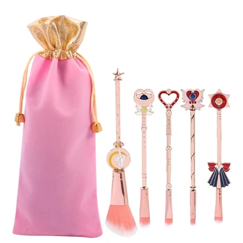 5 бр. комплект четки за грим от аниме Sailor Moon, за жени и момичета, Розови Метални дръжки, Инструменти за грим, Подаръци за феновете