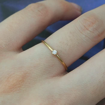 Просто пръстен със златен пълнеж 14 карата, Кубичен циркон, Сватбени, Класически пръстени за жени, подарък, минимализъм, украса в стил бохо, Прост пръстен от Рейнстоуна