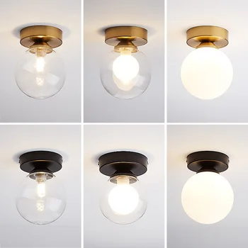 Модерен минималистичен стъклен тавана лампа G9, веранда, стълбище, килер, балкон, творчески входен коридор, черен / златен стъклена топка, лампа