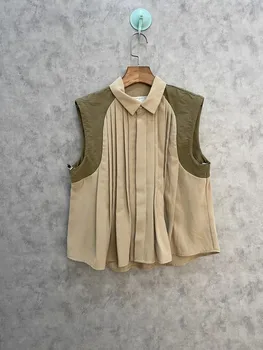 2023SS Лятна Луксозна Нова Дамски Благородна Лоскутная блуза без ръкави, Блузи, Дамски Елегантна риза, 2-цветна опаковка