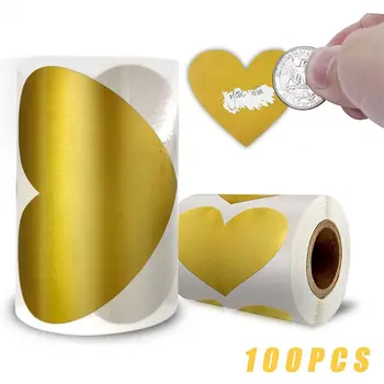 100шт Сребърни/златни/Розово-златни етикети във формата на сърца с надписи за мача, покрийте със защитен код, Сватбена картичка с послание