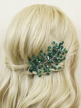 Изумрудено-зелени сватбени превръзки Bohe, кристали и Кристални, главоболие, украса, сватбени аксесоари за коса, прическа на булката, щипки за коса