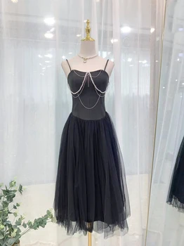 Есенно-зимния нов стил, изискан газово рокля с V-образно деколте и висока талия, елегантен темперамент, лесно платье11/15