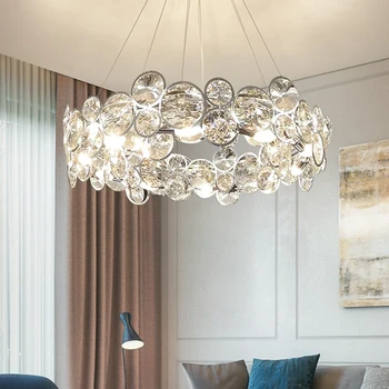 Модерна луксозна кристален лампа, led полилей за хол, спалня, трапезария, Хром Сребристо окачен лампа с кръгла пръстен
