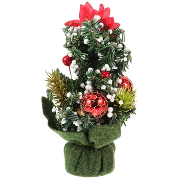 Украсете мини-декоративна Коледна елха 22 см от златисто-червен лен малко украшение Кърпа за настолни бижута