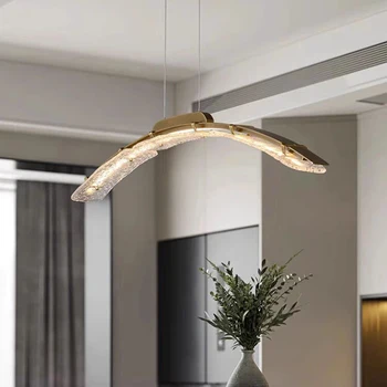 Модерна медни полилей с волновым дизайн, led лампа за трапезария от Стъкло осветление на бара