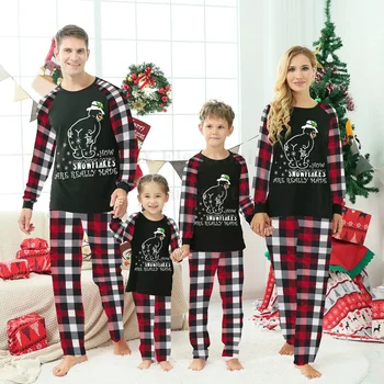 Коледни Семейни пижами тон, Забавен Сладък Снежен човек, като снежинки са направили Червена пижама, определени