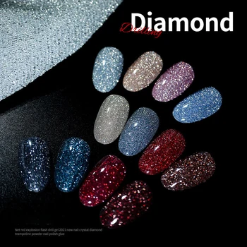12 Цвята Супер флаш Diamond гел лак за Нокти-арт Кристални блясък Лак за нокти Лепило Ярък Фин Блестящ гел за фототерапия нокти TSLM1