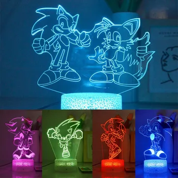Оригинален лека нощ Sonic на Таралеж Творчески Аниме Фигура Цветни USB Зареждане, дистанционно управление с Декор Спални Led лампа Подарък за дете