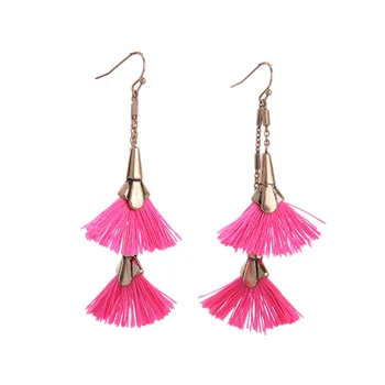 Цена на едро, нов дизайн, розов цвят, двуслойни обеци с пискюли под формата на вентилатора, ретро-обеци за жените, декоративни
