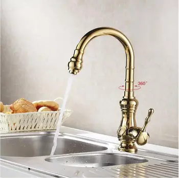 Кухненски миксери с покритие от златен месинг смесители за кухненски кран смесители за мивка с топла и студена вода в едната ръка