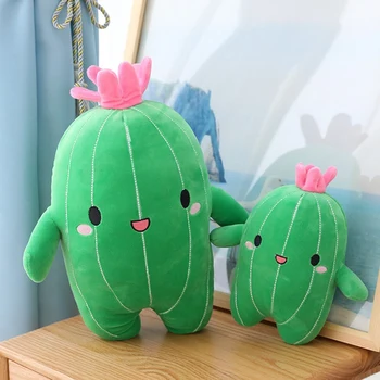 Приятно Пълнени растение-животно от кактус с улыбающимся лице и розова антена, Мека играчка Плюшен възглавница от Кактуси