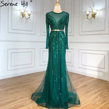 SERENE Green HILL Луксозна вечерна рокля Русалка от мъниста 2024 с кръгло деколте и дълги ръкави Елегантна секси вечерна рокля CLA71374