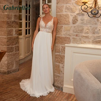 Сватбени рокли Gabriellar с класически апликации, шифоновые рокли без ръкави, с V-образно деколте, трапециевидный струята с цип, персонални Струята