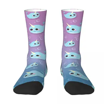 Сладки чорапи Happy Narwhal, забавни чорапи с цветен модел, дамски чорапи, мъжки