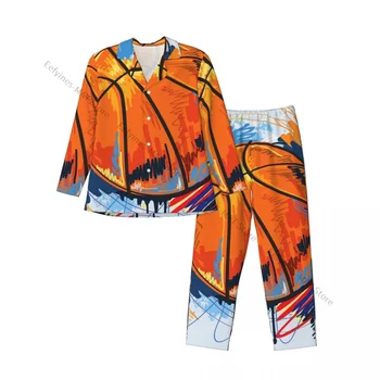 Мъжка пижама с шарени баскетбол, мъжки пижами с дълъг ръкав, комплект дрехи за дома