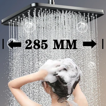 11-Инчов душ глава с високо налягане с голям поток, монтирана на тавана, 4 режима, Голяма панел за душ с компресор, аксесоари за баня