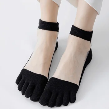 Летни дамски чорапи с пет пръста, Тънки чорапи дишащи с отделни пръсти, Гъвкави нескользящие Прозрачни Стъклени Копринени невидими чорапи