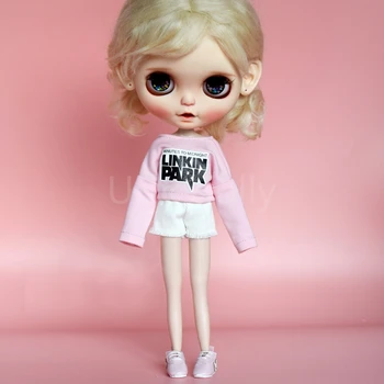 1 Комплект Модни Дрехи за Кукли 1/6 Blyth, Розова Тениска + Бели Шорти за Барби, Облекло Azone, Аксесоари за Кукли