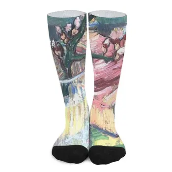 Ван Гог - Разцвет на клонка бадеми в чаша с книгата, чорапи, смешни чорапи, баскетболни чорапи, дамски чорапи