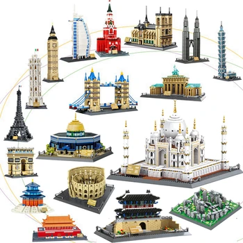 Модели на градската архитектура на Тадж Махал, Лондон, Париж, Градския мост, Градивни елементи, Комплект за монтаж на Тухли, Играчки, Подаръци за възрастни