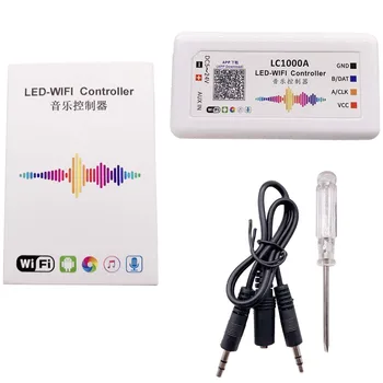 Контролер на музикалния спектър LC1000A DC5-24V WIFI SPI за led цифров пиксел светлинна лента 8-1024, управление на екран, вграден микрофон