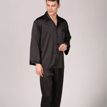 Пижамный комплект от основни пижами за мъже, пролетно сатен пижама от 2 теми, пижамный костюм с дълъг ръкав, ежедневни домашни дрехи, Големи размери XXXL