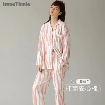 Модни раирана пижама ИРЕНЕ TINNIE от 2 теми, памучен пижама с принтом зебра, домашно облекло, костюм Pijama Mujer...