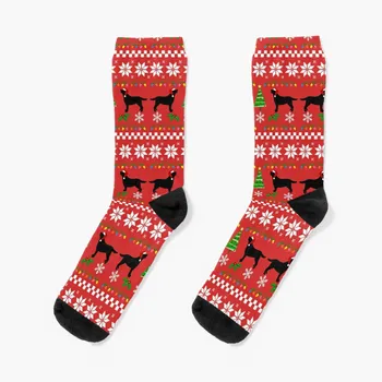 Чорапи с шарени пуловери Black Labrador Happy Christmas, МОДНИ эстетичные чорапи до глезена на крака за мъже и жени