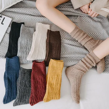 Нови дамски свободни памучни чорапи, есен-зима, възли обикновена дълги чорапи, Корейски, Японски Студентски чорапи за момичета, ретро Чорапи