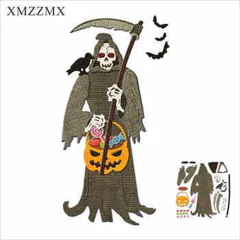 XMZZMX Shadow Хелоуин Grim Reaper Метални Режещи Печати за Направата на Картичките Комплекти на Печати за Подпечатване на Хартия Шаблони за Бродерия Шаблони