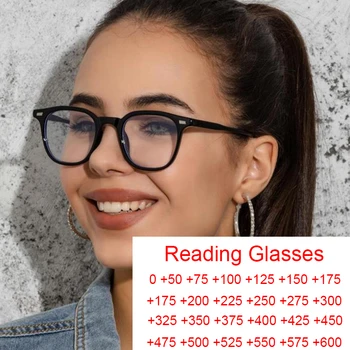 Ретро Черни квадратни очила за четене със сини лъчи, очила за компютърна пресбиопия, женски оптични очила по рецепта от 0 до + 6