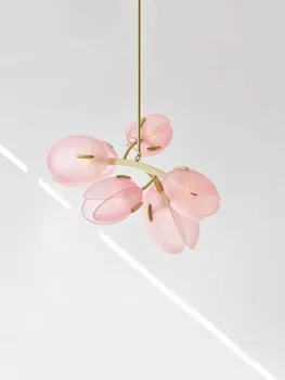 Романтичната полилей Pink Рецептори G9 С разноцветни стъклени нюанси Висящи лампи Блясък Home Decor Led осветителни тела Подвесная лампа за спални