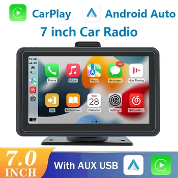 Автомагнитола CarPlay Android Авто, мултимедиен плейър, 7-инчов сензорен екран портативен с AUX и USB за камера за задно виждане